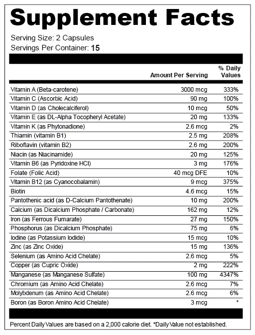 Value Terrace 1 Travel Size Multi Vitamin ingredients